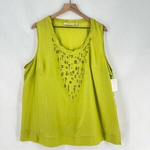 Sejour Lightweight Green Silk Cotton Beaded Sequin Embellished Tank Top Size 18W